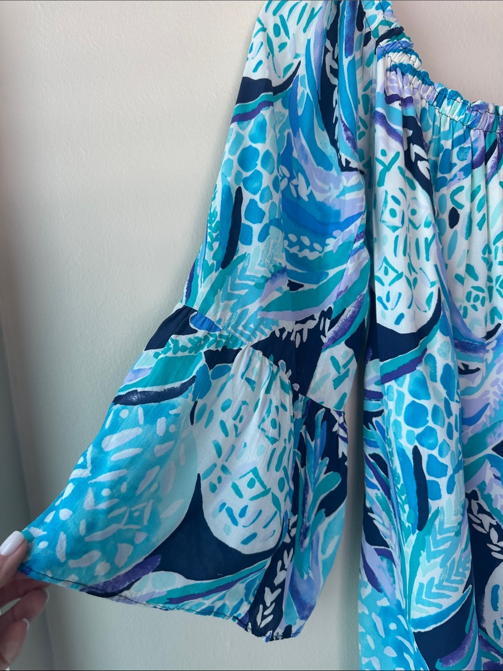 Lilly Pulitzer Blue Turquoise Navy Floral Peasant Dress - Picture 2 of 3